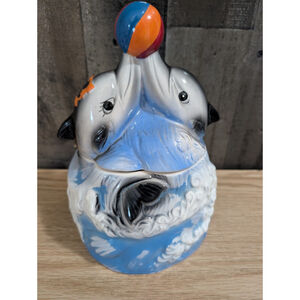 RARE Vintage Dolphin Cookie Jar Ceramic Dolphins Beach Coastal Flipper Gerald